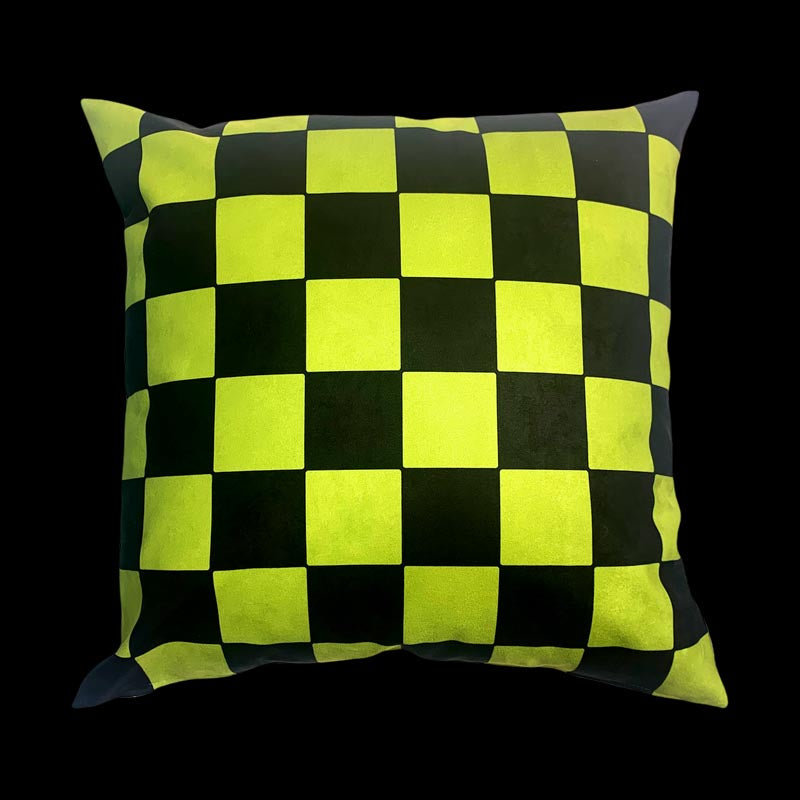Lime green and black checkered cushion
